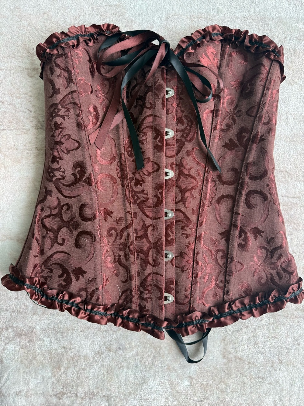 Women's Burgundy Brocade Lace-Up Corset Top